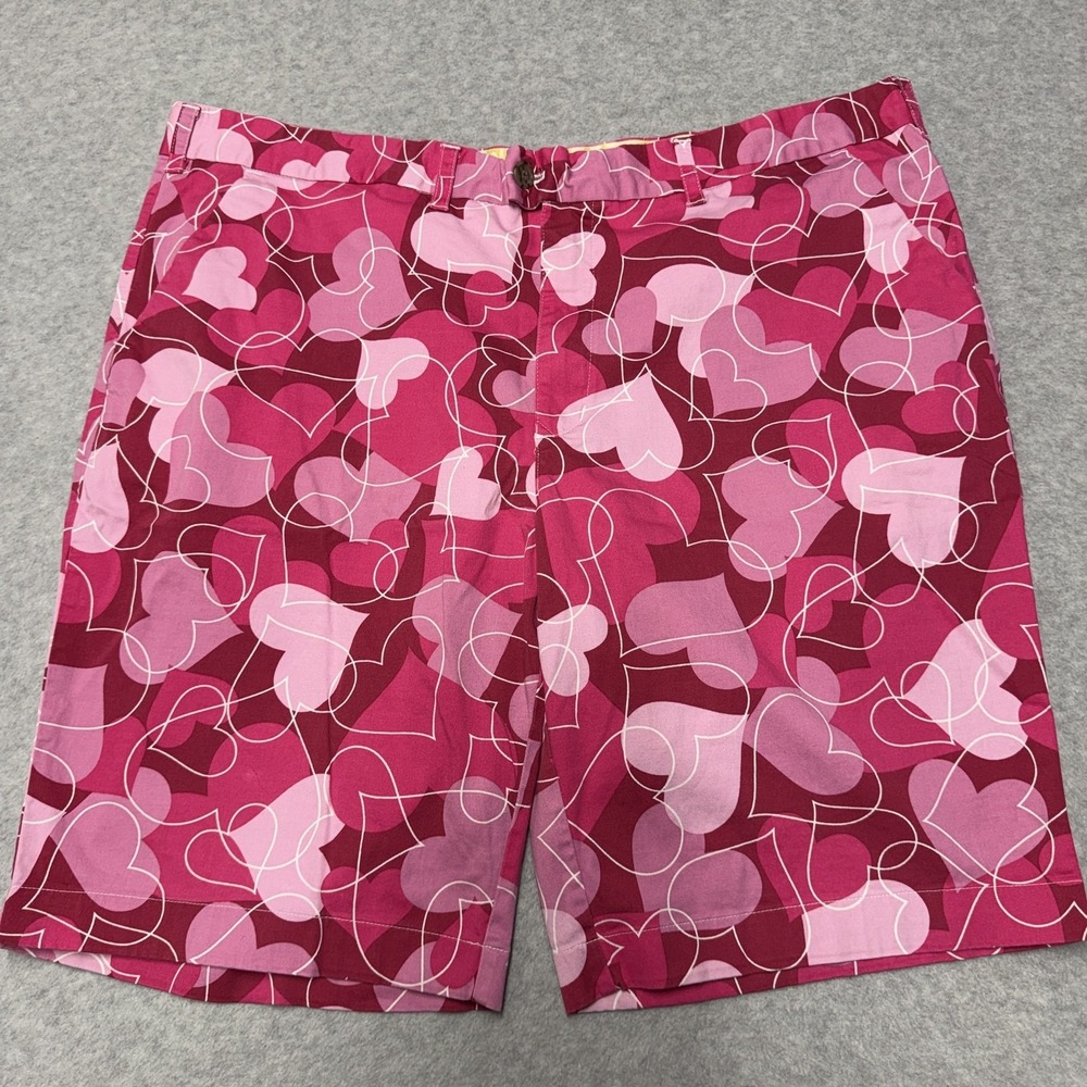 Loudmouth Shorts Mens 44 Pink Heart Print Golf Chino Stretch 11in Colorful